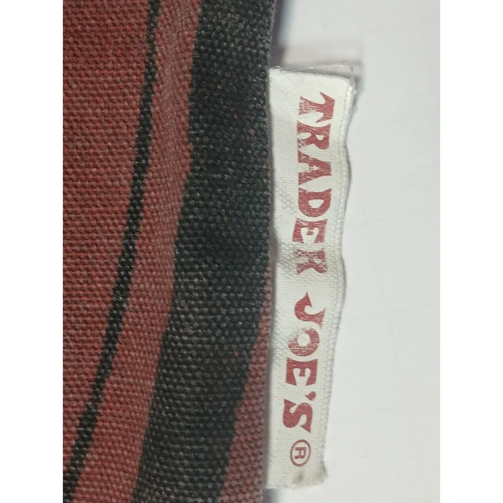 Rare Vintage Trader Joe's Canvas Tote Bag Maroon All Over Print Made In USA